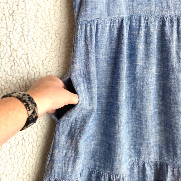 Briggs Women's sleeveless blue linen tiered ruffle dress, Sz L - Picture 6 of 15